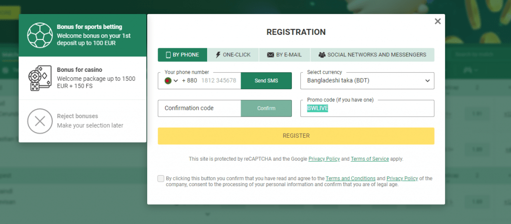 BetWinner Registration 