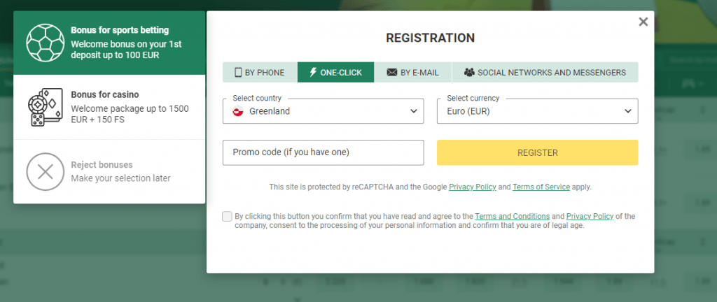 one click registration